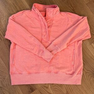 Aerie Distressed Coral Quarter Button-Up Sweatshirt